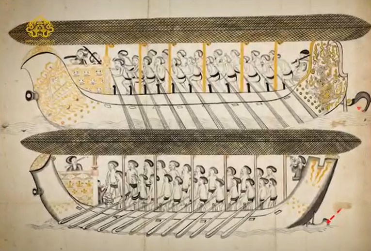 M&ocirc; phỏng con thuyền gỗ ph&aacute;t hiện ở ph&iacute;a Đ&ocirc;ng của hồ cổ. Ảnh: Trung t&acirc;m Bảo tồn Di sản Thăng Long - H&agrave; Nội.