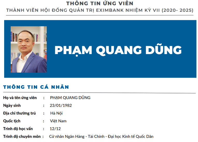 &Ocirc;ng Phạm Quang Dũng, ứng vi&ecirc;n v&agrave;o HĐQT Eximbank.