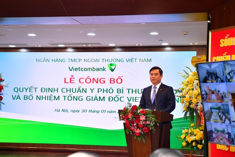 &Ocirc;ng Nguyễn Thanh T&ugrave;ng - t&acirc;n Tổng gi&aacute;m đốc Vietcombank ph&aacute;t biểu tại buổi lễ.