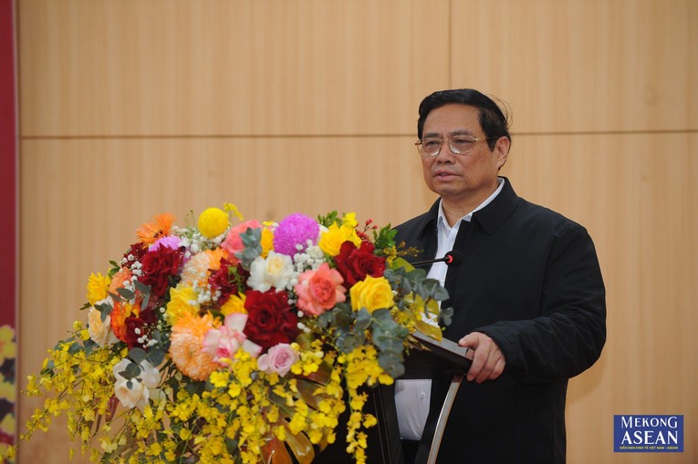 Thủ tướng Ch&iacute;nh phủ Phạm Minh Ch&iacute;nh ph&aacute;t biểu tại buổi đến thăm v&agrave; l&agrave;m việc.