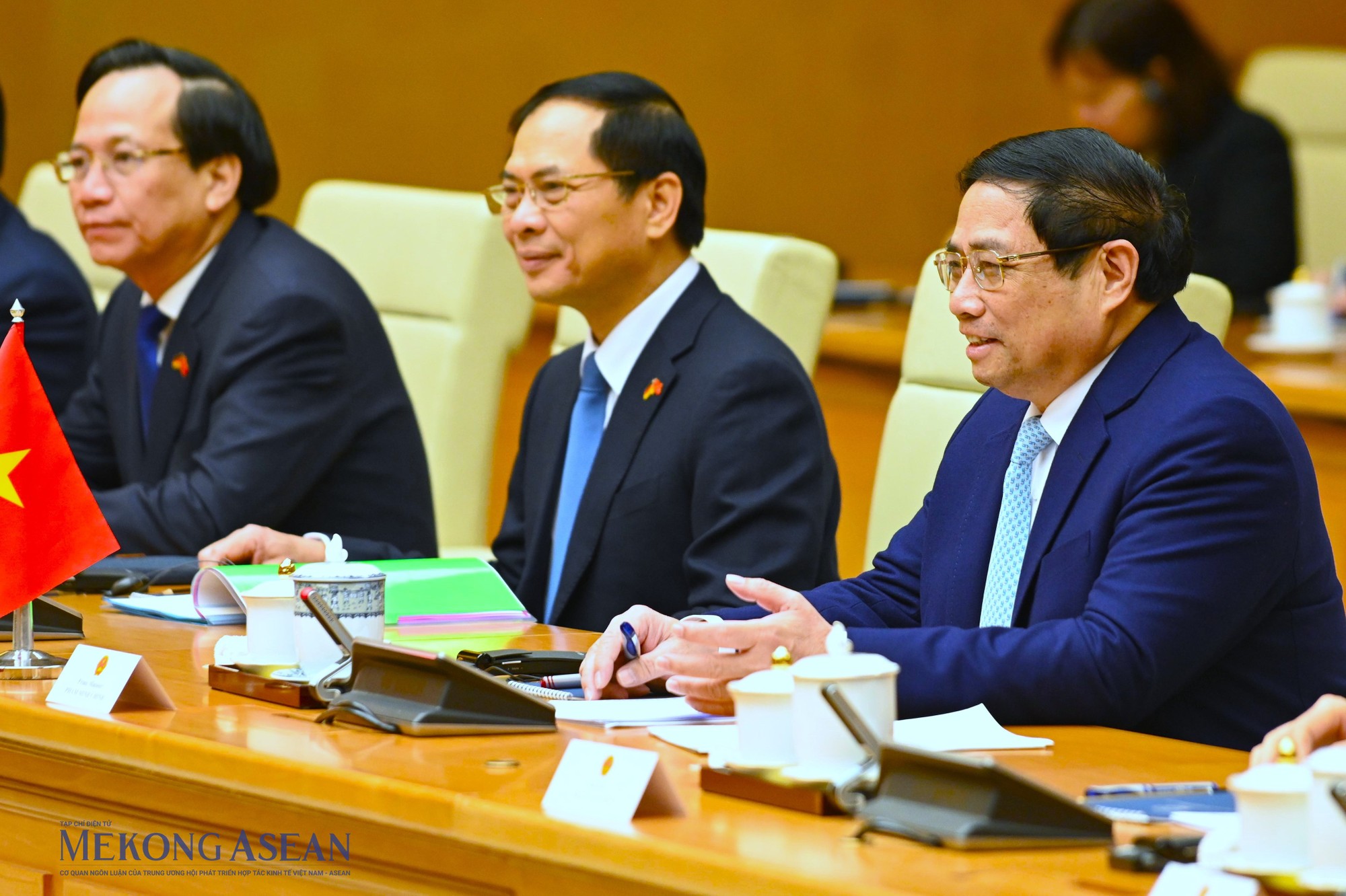 Thủ tướng Phạm Minh Ch&iacute;nh ph&aacute;t biểu tại buổi hội kiến. Ảnh: Đỗ Thảo