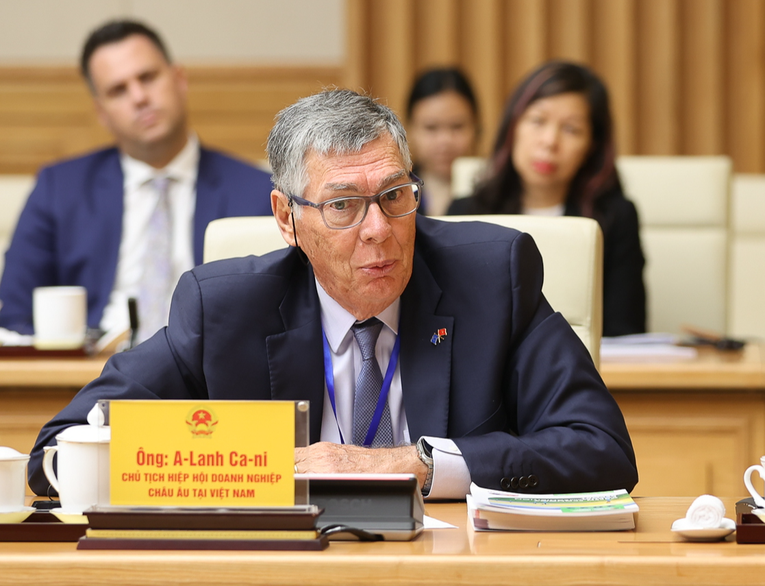 &Ocirc;ng Alain Cany, Chủ tịch EuroCham tại Việt Nam b&agrave;y tỏ tin tưởng v&agrave;o những th&agrave;nh tựu, kết quả mới trong triển khai Hiệp định EVFTA thời gian tới. Ảnh: VGP