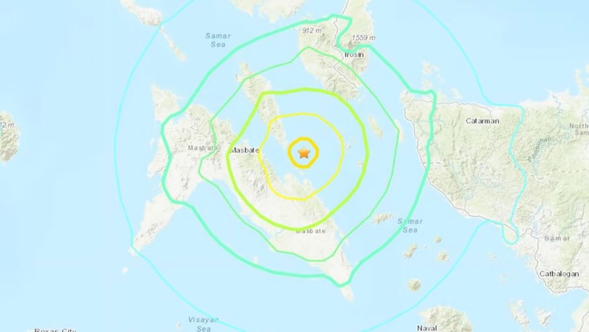 Trận động đất xảy ra ở tỉnh Masbate, trung t&acirc;m Philippines. Ảnh: USGS