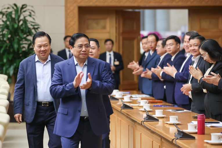 S&aacute;ng 5/2, Thủ tướng Phạm Minh Ch&iacute;nh chủ tr&igrave; hội nghị l&agrave;m việc với Ủy ban Quản l&yacute; vốn Nh&agrave; nước tại doanh nghiệp v&agrave; 19 tập đo&agrave;n, tổng c&ocirc;ng ty trực thuộc - Ảnh: VGP