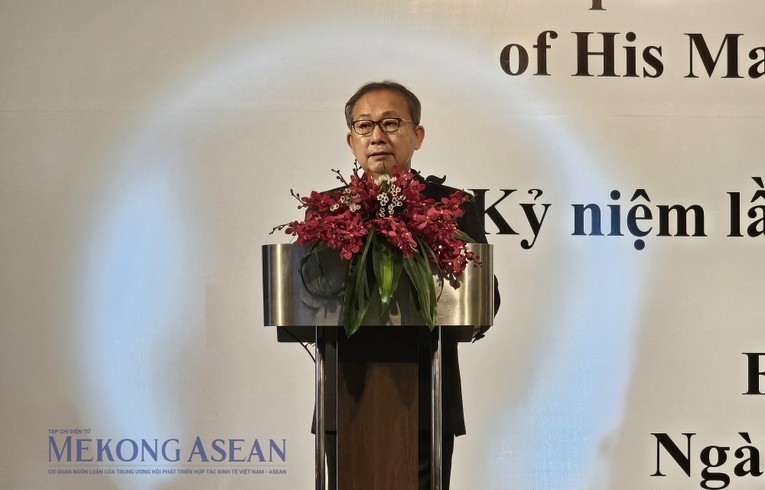 Đại sứ Nhật Bản Yamada Takio ph&aacute;t biểu khai mạc lễ kỷ niệm lần thứ 64 ng&agrave;y sinh Nhật ho&agrave;ng Naruhito. Ảnh: Ng&acirc;n H&agrave; - Mekong ASEAN