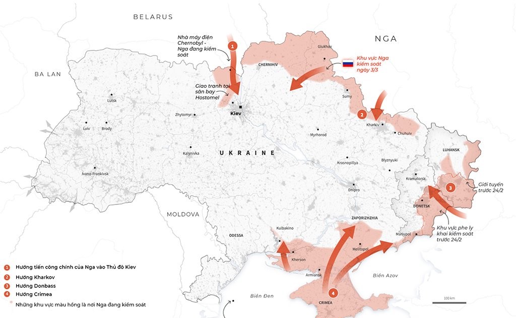 Những hướng tiến công hiện nay của Nga vào Ukraine