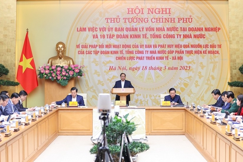 Thủ tướng Phạm Minh Ch&iacute;nh chủ tr&igrave; hội nghị l&agrave;m việc với Ủy ban Quản l&yacute; vốn Nh&agrave; nước.