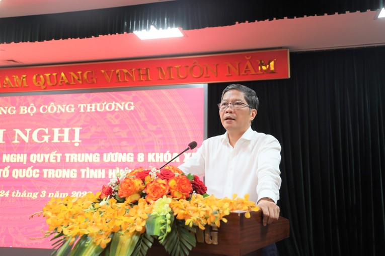 Trưởng ban Kinh tế Trung ương Trần Tuấn Anh ph&aacute;t biểu tại hội nghị.