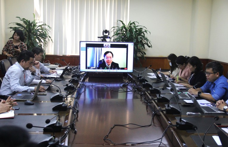 Thương vụ Việt Nam tại Bỉ v&agrave; EU tham dự v&agrave; ph&aacute;t biểu bằng h&igrave;nh thức trực tuyến. Ảnh: Bộ C&ocirc;ng Thương