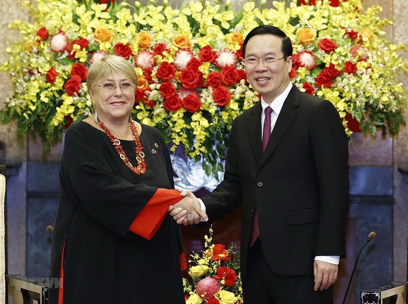 Chủ tịch nước V&otilde; Văn Thưởng tiếp b&agrave; Michelle Bachelet, cựu Tổng thống Chile. Ảnh: TTXVN