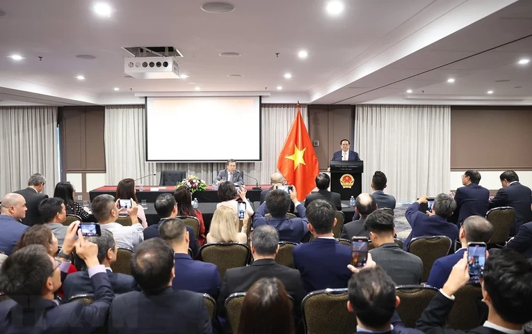 Quang cảnh cuộc gặp của Thủ tướng Phạm Minh Ch&iacute;nh với cộng đồng người Việt Nam tại Australia. Ảnh: TTXVN