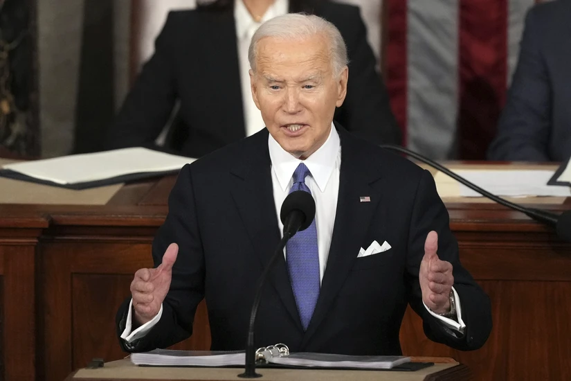 Tổng thống Mỹ Joe Biden đ&atilde; đọc Th&ocirc;ng điệp Li&ecirc;n bang trước Quốc hội Mỹ. Ảnh: AP