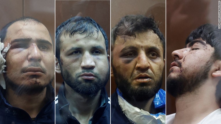 4 nghi phạm vụ xả s&uacute;ng ở Nga, từ tr&aacute;i sang phải: Saidakrami Murodali Rachabalizoda, Shamsidin Fariduni, Dalerdzhon Mirzoyev v&agrave; Muhammadsobir Fayzov. Ảnh: Reuters
