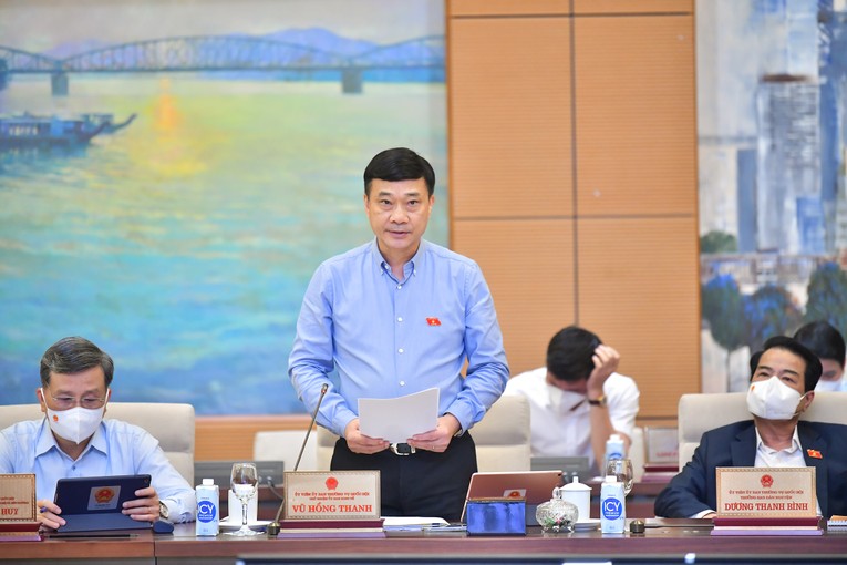 Chủ nhiệm Ủy ban Kinh tế Vũ Hồng Thanh tr&igrave;nh b&agrave;y b&aacute;o c&aacute;o thẩm tra. Nguồn: Cổng th&ocirc;ng tin điện tử Quốc hội.