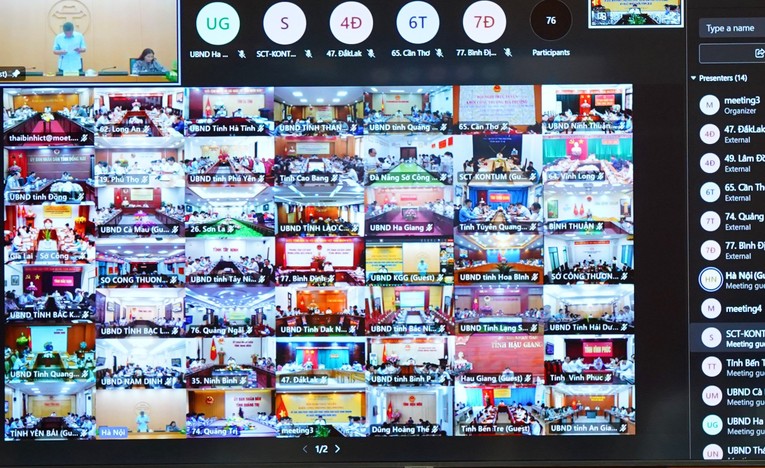 C&aacute;c địa phương tham dự bằng h&igrave;nh thức trực tuyến tại c&aacute;c điểm cầu. Ảnh: Bộ C&ocirc;ng Thương