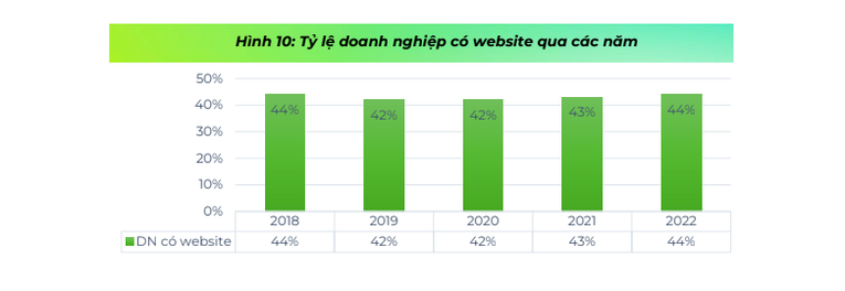 Tỷ lệ doanh nghiệp c&oacute; website qua c&aacute;c năm. Ảnh: B&aacute;o c&aacute;o Chỉ số thương mại điện tử Việt Nam 2023.