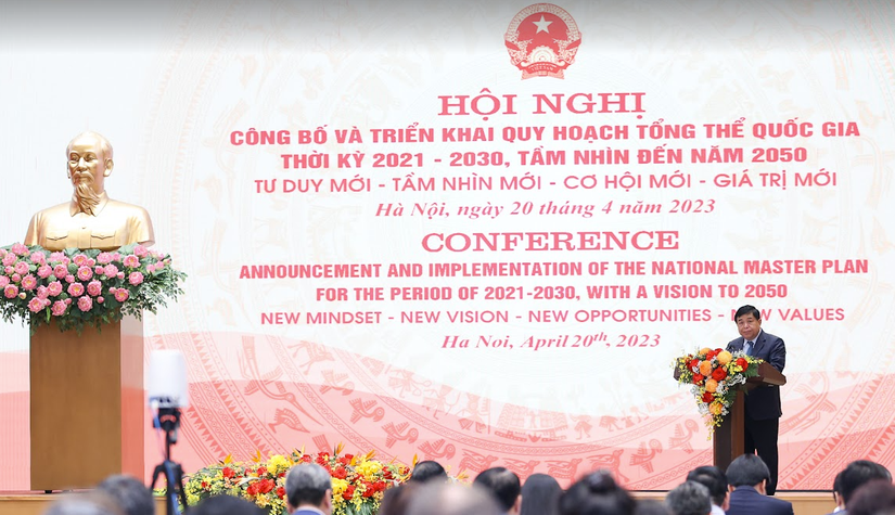 Bộ trưởng KH&amp;amp;amp;ĐT Nguyễn Ch&iacute; Dũng c&ocirc;ng bố nội dung chủ yếu của Quy hoạch tổng thể quốc gia thời kỳ 2021 - 2030 tầm nh&igrave;n đến 2050. Ảnh: VGP.