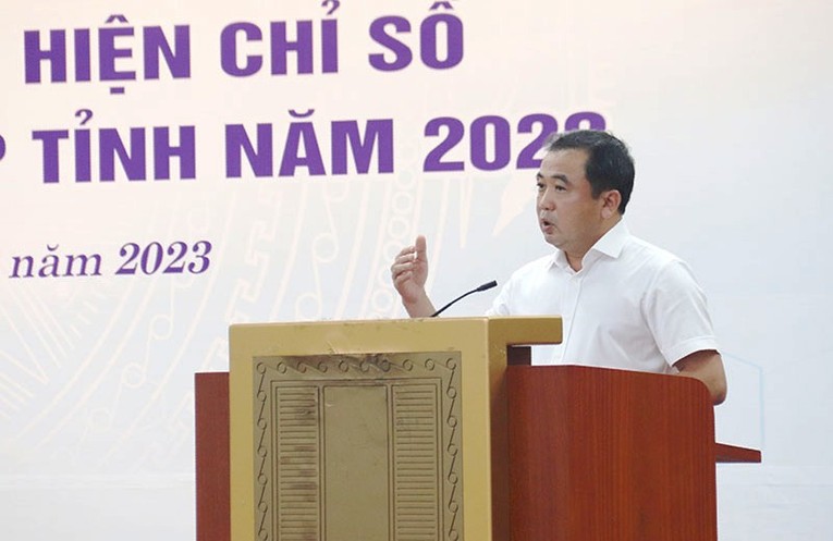 B&iacute; thư Tỉnh uỷ Hải Dương Trần Đức Thắng ph&aacute;t biểu tại hội nghị.