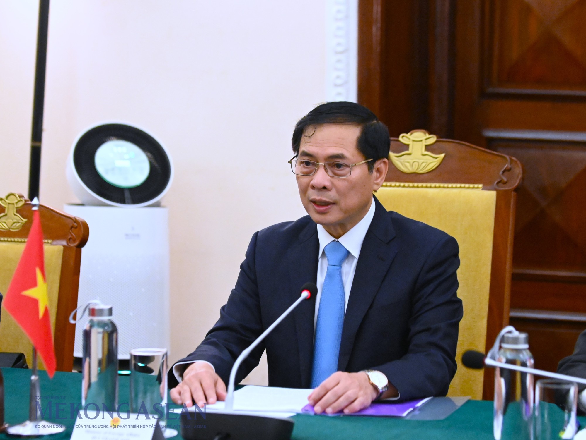 Bộ trưởng Ngoại giao B&ugrave;i Thanh Sơn ph&aacute;t biểu tại cuộc họp. Ảnh: Đỗ Thảo - Mekong ASEAN