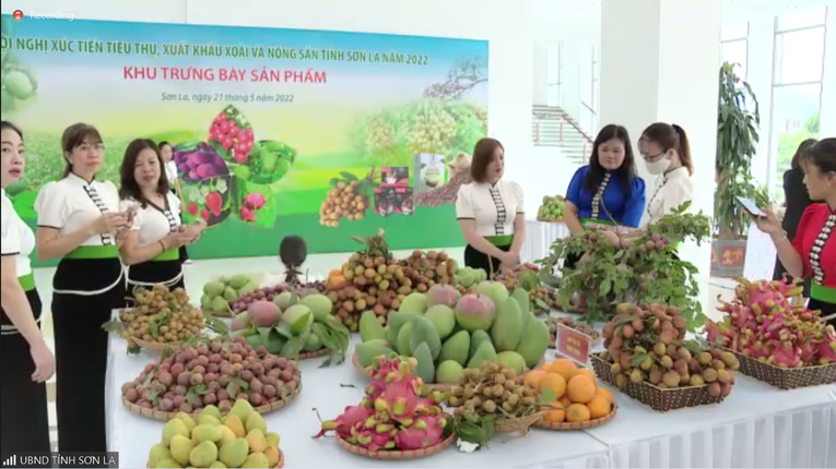 Gian h&agrave;ng trưng b&agrave;y c&aacute;c loại n&ocirc;ng sản Sơn La tại Hội nghị