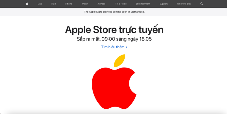 Th&ocirc;ng b&aacute;o về việc mở cửa h&agrave;ng trực tuyến của Apple tại thị trường Việt Nam tr&ecirc;n trang chủ.