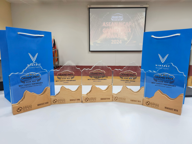 VinFast VF 8 nhận 5 tr&ecirc;n tổng số 6 giải thưởng về an to&agrave;n năm 2024 của ASEAN NCAP. Nguồn: VinFast.