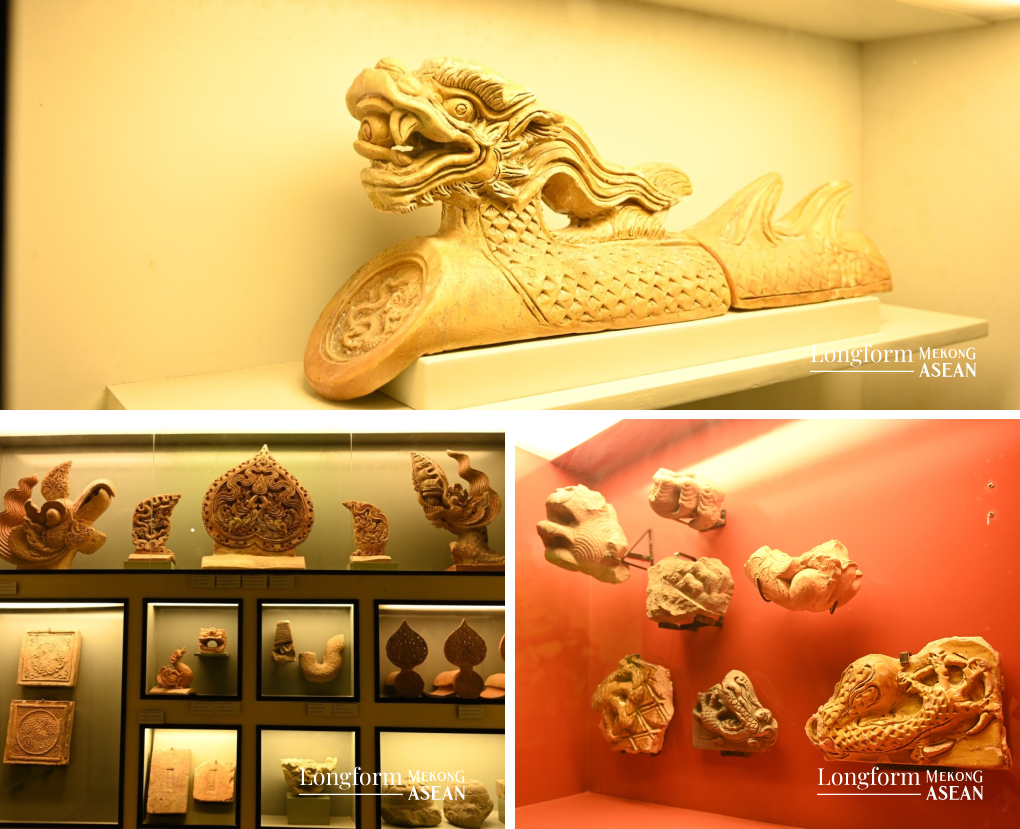 Những vật liệu trang tr&iacute; tr&ecirc;n m&aacute;i kiến tr&uacute;c cung đ&igrave;nh Thăng Long xưa kia.