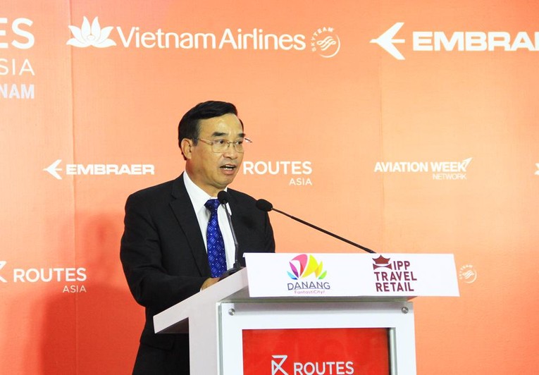 Chủ tịch UBND TP Đ&agrave; Nẵng L&ecirc; Trung Chinh ph&aacute;t biểu tại lễ khai mạc Routes Asia 2022.