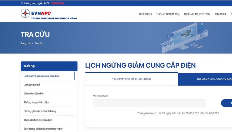 Kh&aacute;ch h&agrave;ng c&oacute; thể tra cứu lịch ngừng, giảm cung cấp điện tại website ch&iacute;nh thống của EVNNPC.