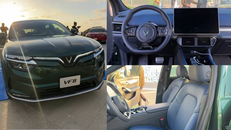 Sự kết hợp giữa m&agrave;u xanh l&aacute; c&acirc;y ngoại thất v&agrave; m&agrave;u xanh navy nội thất g&acirc;y ấn tượng mạnh mẽ với nữ reviewer Jervina (Ảnh chụp từ clip)