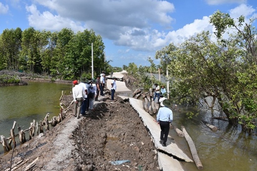 Một điểm sạt lở tr&ecirc;n địa b&agrave;n huyện Đầm Dơi. Ảnh: CTTĐT tỉnh C&agrave; Mau
