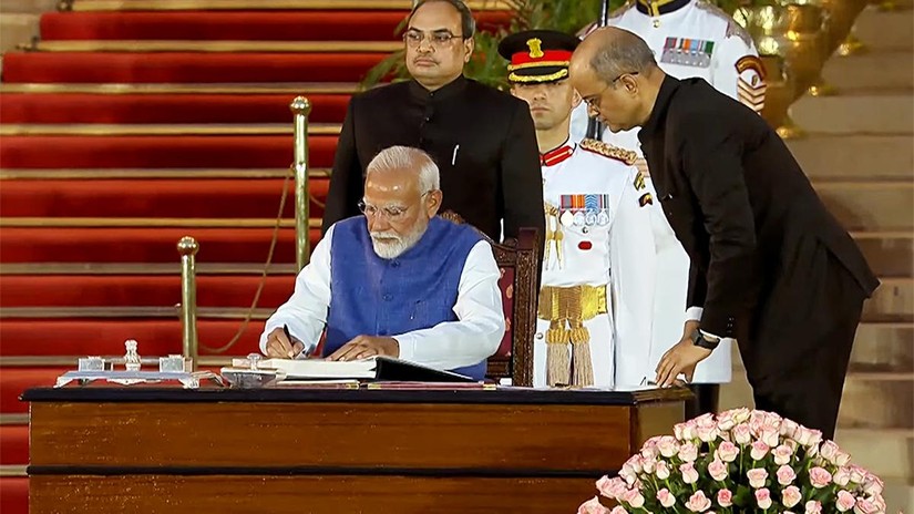 Thủ tướng Ấn Độ Narendra Modi trong lễ tuy&ecirc;n thệ nhậm chức ng&agrave;y 9/6/2024. Ảnh: ANI