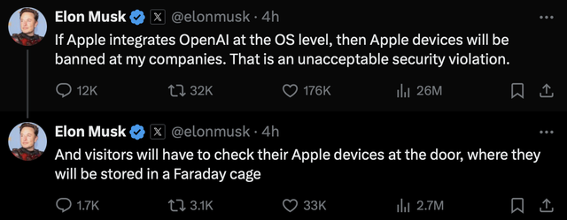 Tỷ phú Elon Musk sẽ cấm nhân viên sử dụng thiết bị của Apple
