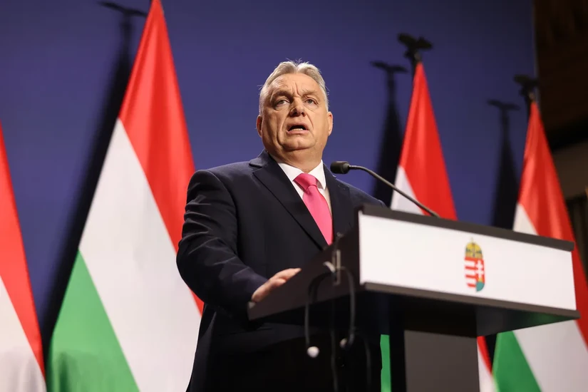 Thủ tướng Hungary Viktor Orban trong cuộc họp b&aacute;o thường ni&ecirc;n ở Budapest, Hungary, ng&agrave;y 21/12/2023. Ảnh: Bloomberg