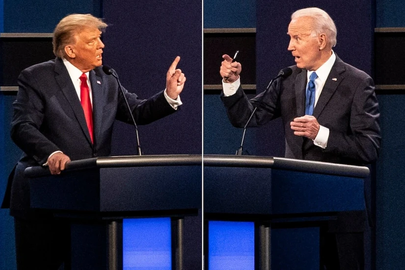&Ocirc;ng Donald Trump v&agrave; &ocirc;ng Joe Biden tại cuộc tranh luận th&aacute;ng 11/2020, Nashville, bang Tennessee, Mỹ. Ảnh: Washington Post