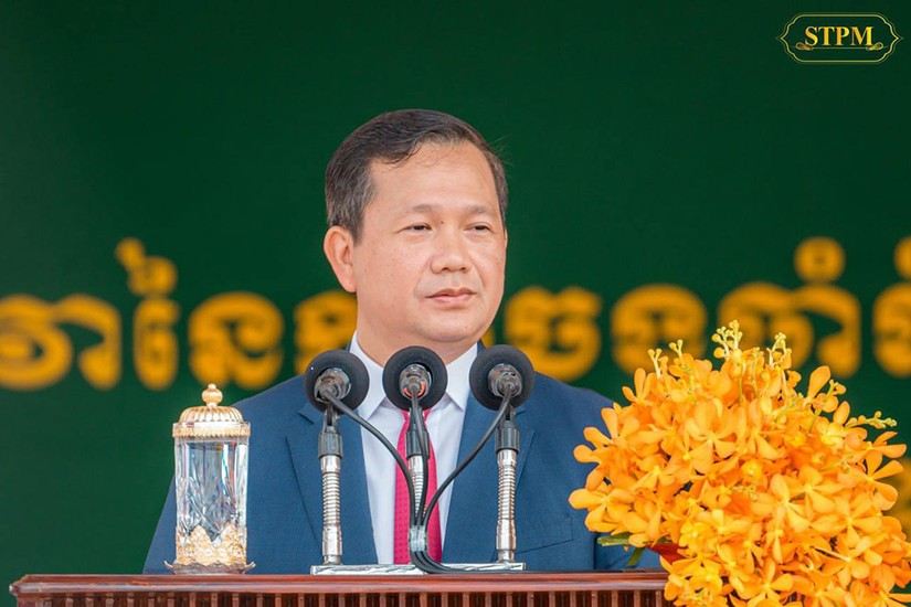 Thủ tướng Campuchia Hun Manet ph&aacute;t biểu tại buổi lễ. Ảnh: Phnom Penh Post