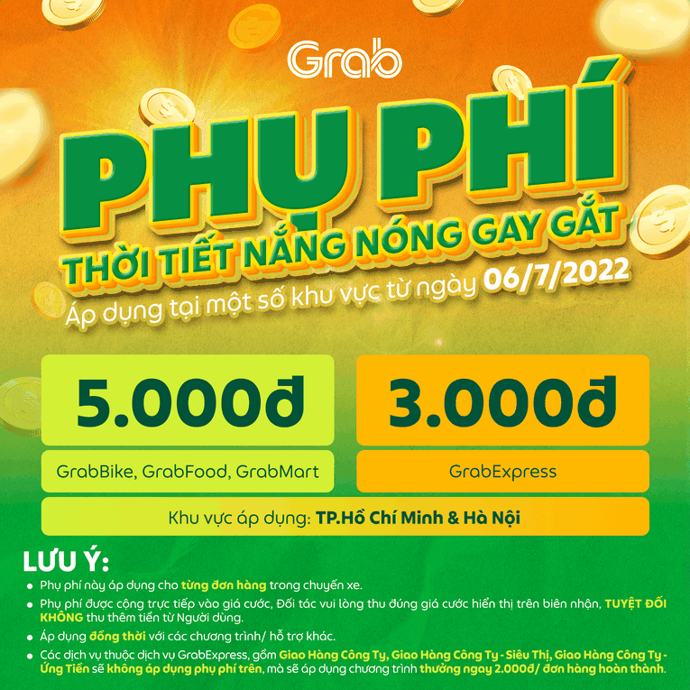 Mức phụ thu được Grab c&ocirc;ng bố tr&ecirc;n trang web ch&iacute;nh thức. Ảnh: Grab.com
