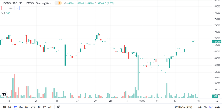 Diễn biến gi&aacute; cổ phiếu NTC thời gian gần đ&acirc;y. Nguồn: Trading View.