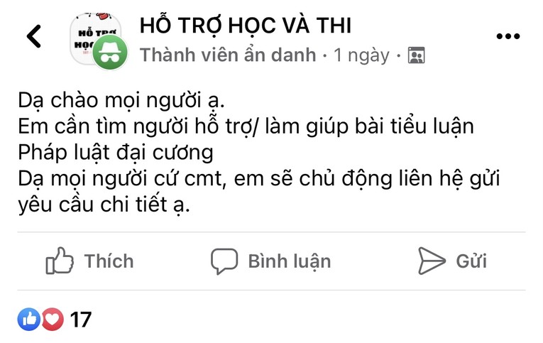 Th&ocirc;ng tin l&agrave;m b&agrave;i hộ tr&agrave;n lan tr&ecirc;n c&aacute;c diễn đ&agrave;n, mạng x&atilde; hội.