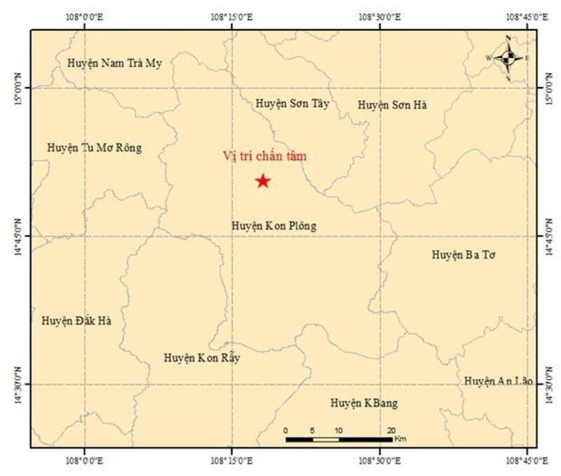 T&acirc;m chấn của trận động đất xảy ra l&uacute;c 11h09&amp;amp;apos; ng&agrave;y 7/7. Ảnh: Trung t&acirc;m B&aacute;o tin động đất v&agrave; Cảnh b&aacute;o s&oacute;ng thần - Viện Vật l&yacute; Địa cầu