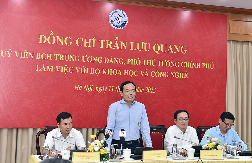 Ph&oacute; Thủ tướng Ch&iacute;nh phủ Trần Lưu Quang đề nghị Bộ Khoa học v&agrave; C&ocirc;ng nghệ phải thực hiện tốt 3 y&ecirc;u cầu của Thủ tướng. Ảnh: VGP
