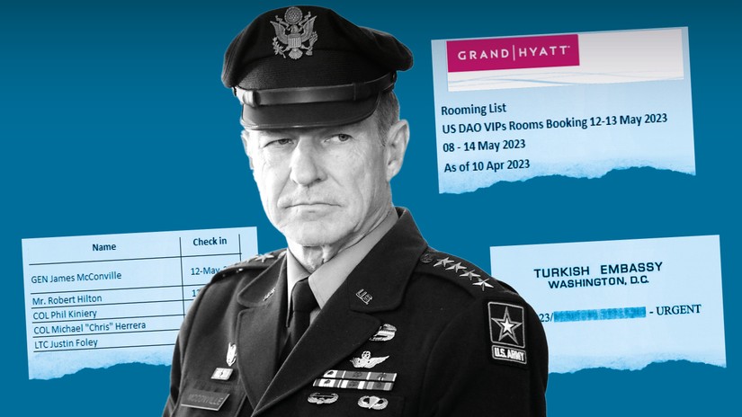 Một email bị r&ograve; rỉ chứa th&ocirc;ng tin về số ph&ograve;ng, lịch tr&igrave;nh của Tham mưu trưởng Lục qu&acirc;n Mỹ James McConville trong chuyến thăm Indonesia hồi th&aacute;ng 5. Ảnh: Financial Times