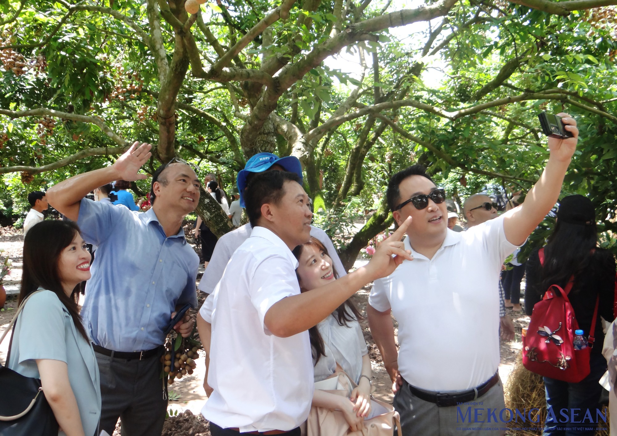 C&aacute;c th&agrave;nh vi&ecirc;n trong đo&agrave;n chụp ảnh check-in lưu l&agrave;m kỷ niệm tại vườn nh&atilde;n Hưng Y&ecirc;n.