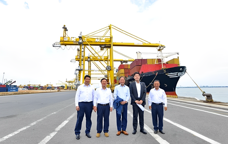 Ph&oacute; Chủ tịch điều h&agrave;nh cấp cao JICA Yamada Junichi (đứng giữa) thị s&aacute;t cảng Ti&ecirc;n Sa. Ảnh: JICA.