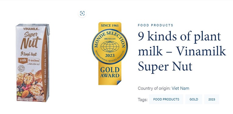 Sữa 9 loại hạt Vinamilk Super Nut được vinh danh giải v&agrave;ng theo Monde Selection.