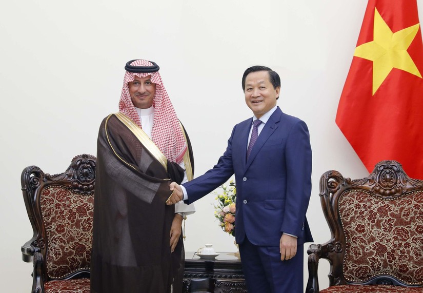 Ph&oacute; Thủ tướng L&ecirc; Minh Kh&aacute;i tiếp x&atilde; giao Ng&agrave;i Ahmed bin Aqeel-Khateeb, Bộ trưởng Bộ Du lịch Saudi Arabia. Ảnh VGP