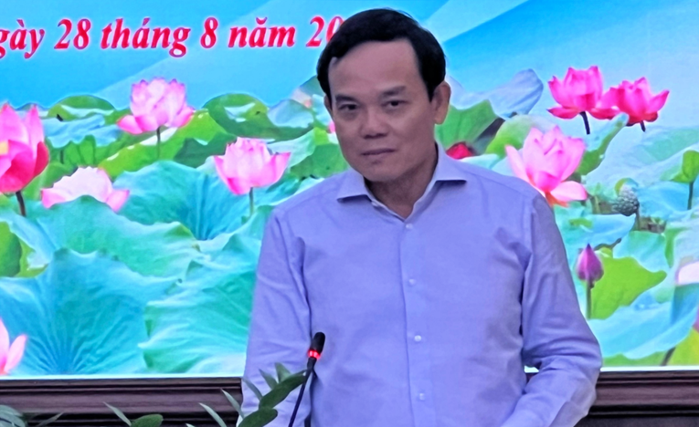 Ph&oacute; Thủ tướng Trần Lưu Quang ph&aacute;t biểu tại buổi l&agrave;m việc.