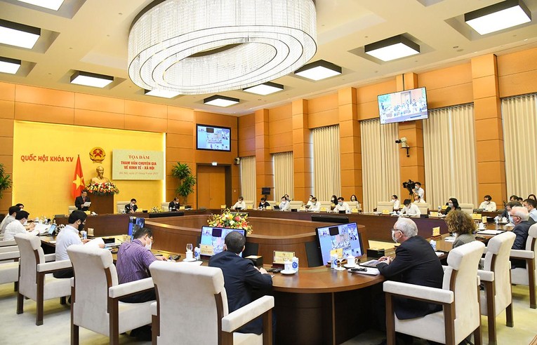 Tọa đ&agrave;m tham vấn chuy&ecirc;n gia về t&igrave;nh h&igrave;nh kinh tế v&agrave; x&atilde; hội &ndash; Quốc hội trong vấn đề &ldquo;Lao động v&agrave; việc l&agrave;m trong thời kỳ đại dịch COVID-19&rdquo;. Ảnh: Quochoi.vn