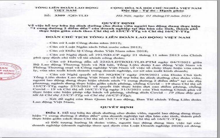 Quyết định số 3309/QĐ-TLĐ