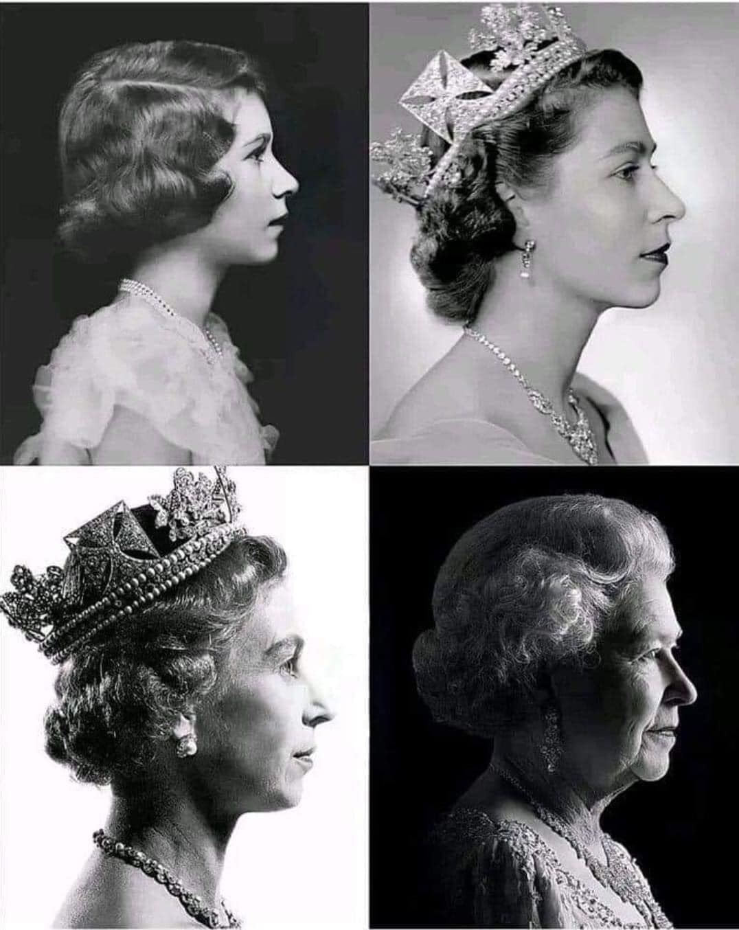 G&oacute;c chụp nghi&ecirc;ng Nữ ho&agrave;ng Elizabeth II trong c&aacute;c giai đoạn kh&aacute;c nhau của cuộc đời b&agrave;.